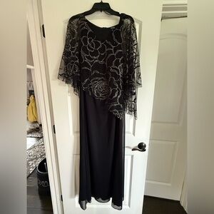 SLNY Black Dress with Sheer Floral Detail